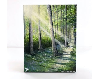 Forest painting canvas, forest flowers acrylic painting landscape original, flower paintings on canvas, woods painting wall art flower