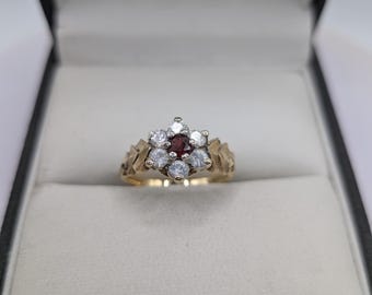 Vintage Sterling Silver 9ct Gold Garnet Cluster Ring