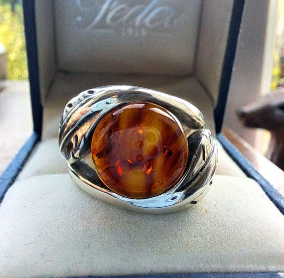 Vintage Sterling Silver Baltic Amber Ring
