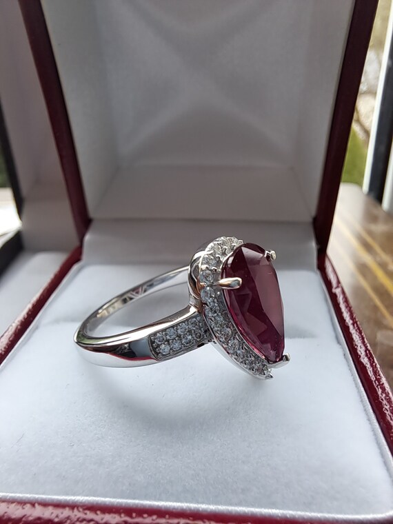 Sterling Silver Ruby and Moissanite Cluster Ring - image 5
