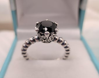Pre loved Sterling Silver Pandora Onyx Solitaire Ring