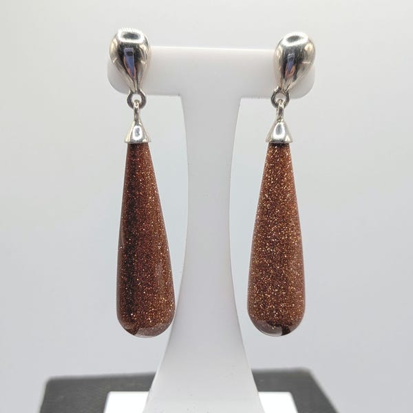 Sterling Silver Goldstone Drop Earrings