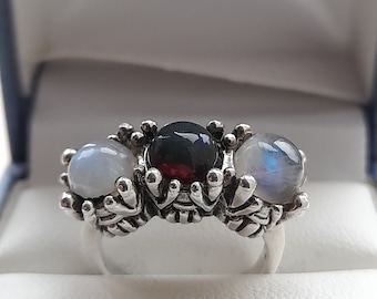 Vintage Sterling Silver Moonstone and Opal Ring