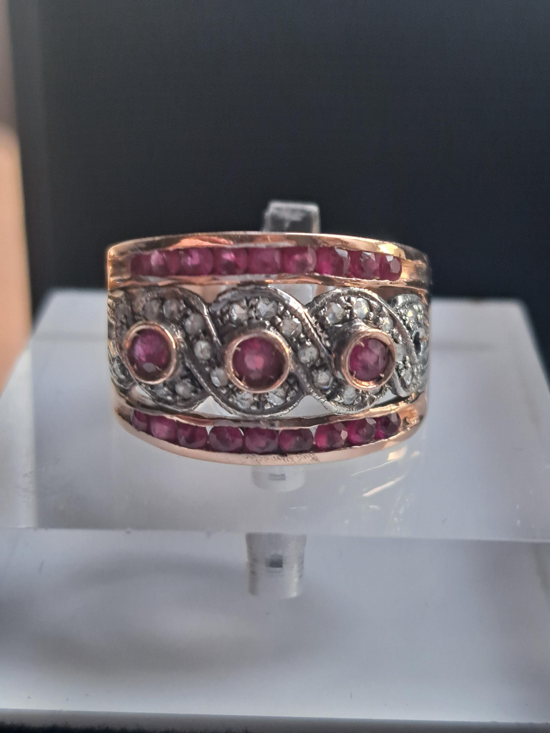 Vintage Hallmarked 9ct Rose Gold Ruby and Diamond Dress Ring