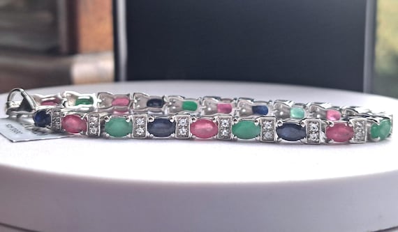 Bracelet Tennis En Argent 925 Avec Rubis - Made In Italy - Neuf Avec Étiquettes