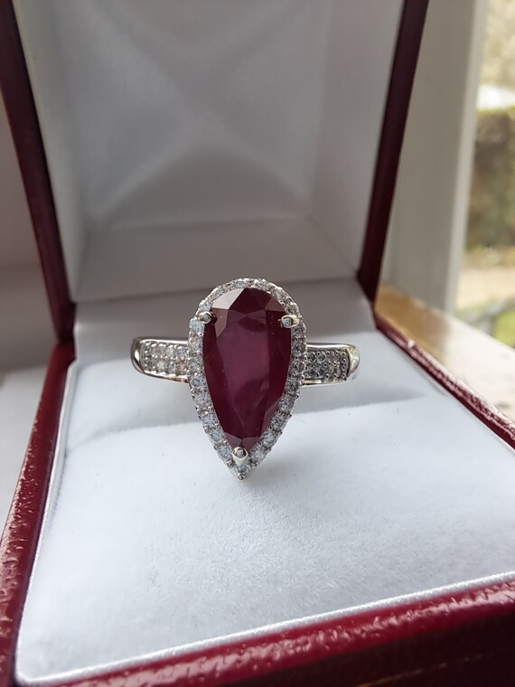 Sterling Silver Ruby and Moissanite Cluster Ring - image 4
