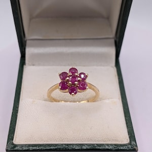 Hallmarked 9ct Gold Ruby Cluster Ring