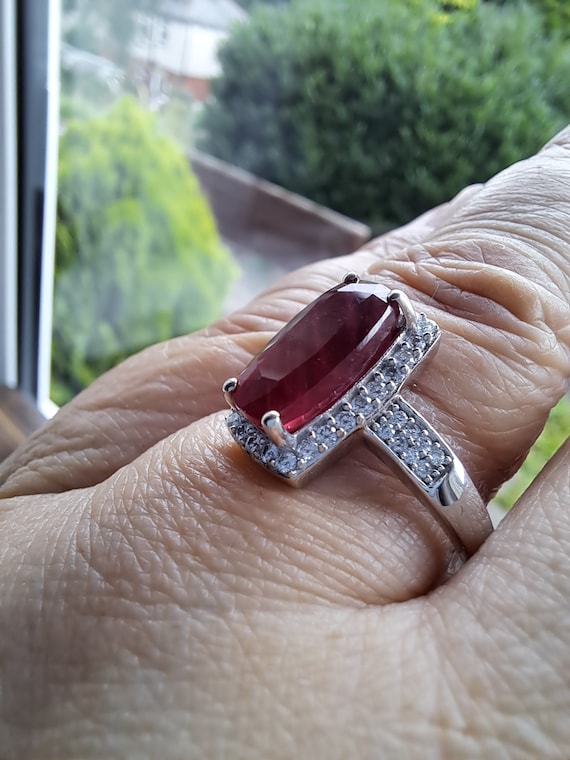 Sterling Silver Ruby and Moissanite Cluster Ring - image 7