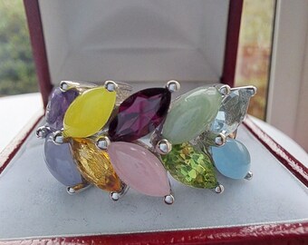 Vintage Sterling Silver Multi Gem Ring