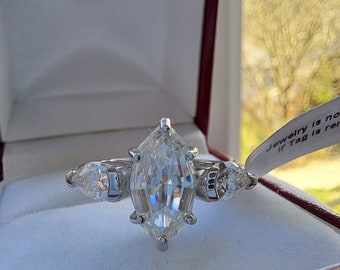 Sterling Silver Marquis Cut Moissanite Cluster Ring