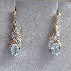 Vintage 9ct Gold Topas und Diamant Tropfen Ohrringe