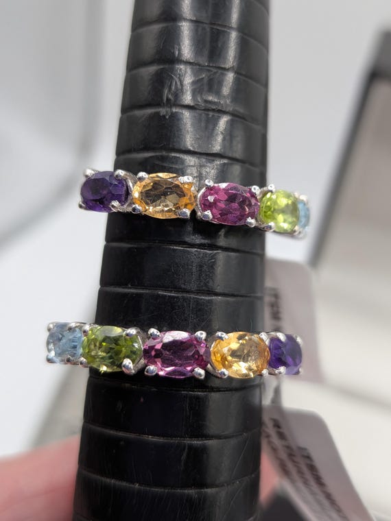 Sterling Silver Multi Gem Eternity Stacking Ring - image 8