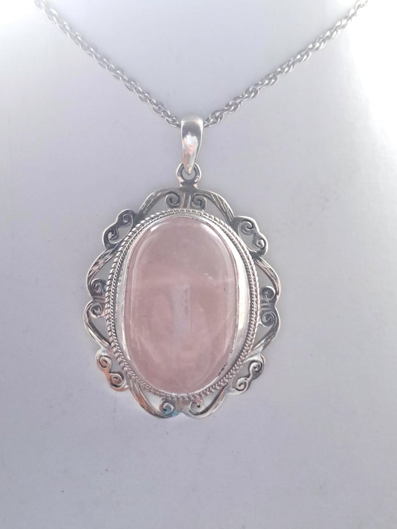 Pendentif En Argent Sterling Et Quartz Rose - Style 19ème Siècle - Occasion