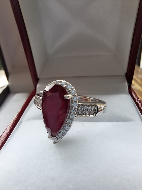 Sterling Silver Ruby and Moissanite Cluster Ring - image 3