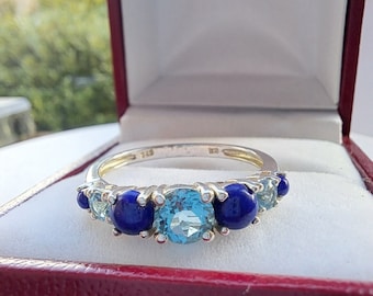 Sterling Silver Turquoise and Lapis Lazuli Eternity Ring