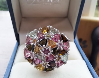 Sterling Silver Multi Tourmaline Cluster Ring