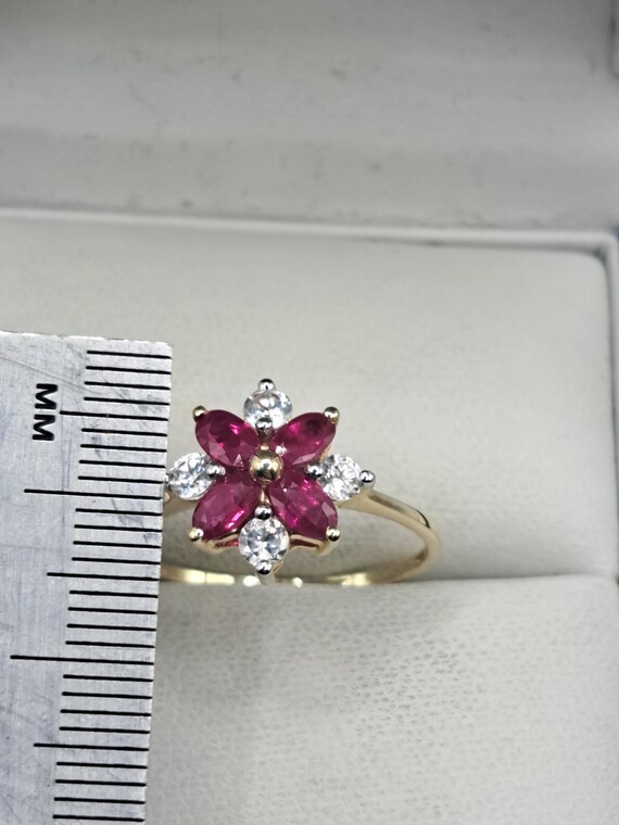 Hallmarked 10ct Gold Ruby Cluster Ring - image 3