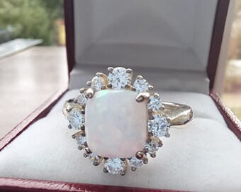 Sterling Silver Diamonique Opal Cluster Ring