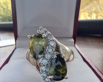 Sterling Silver Peridot CZ Cluster Ring