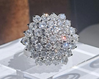 Vintage 18ct White Gold 3 Carat Diamond Cluster Cocktail Ring