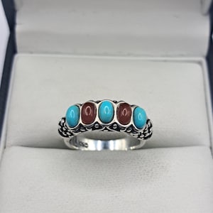 Vintage Sterling Silver Carolyn Pollack Turquoise and Coral Ring