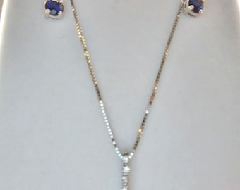 Vintage 18ct White Gold Sapphire and Diamond Earrings and Necklace set