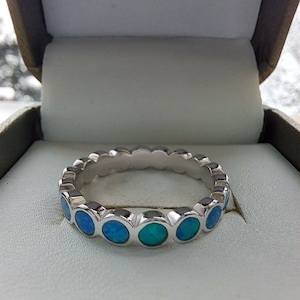 Sterling Silver Lab Opal Eternity Ring