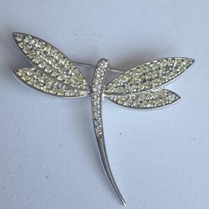 Vintage Sterling Silver Rhinestone Dragonfly Brooch