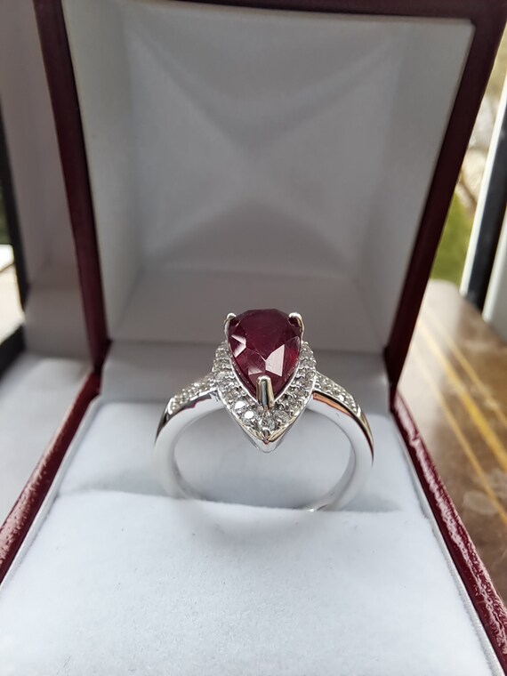 Sterling Silver Ruby and Moissanite Cluster Ring - image 7