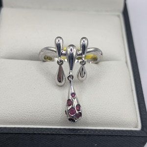 Sterling Silver Lucy Q Ruby Drip Charm Ring