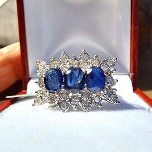 Fabulous 18ct White Gold Sapphire and Diamond Triple cluster Ring