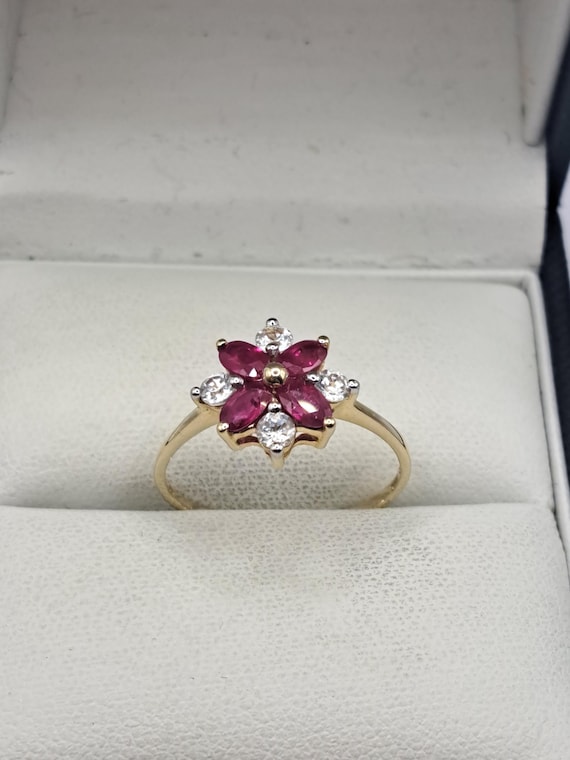 Hallmarked 10ct Gold Ruby Cluster Ring - image 1