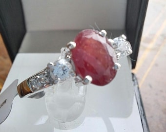 Sterling Silver Ruby Trilogy Ring