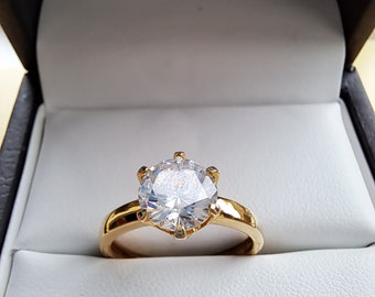 Sterling Silver Vermeil CZ solitaire ring