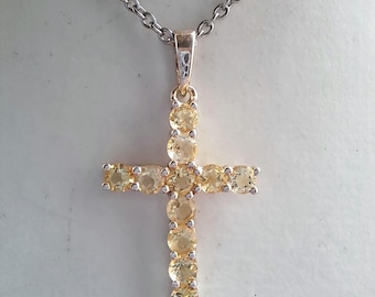 Sterling Silver Citrine Cross with Chain