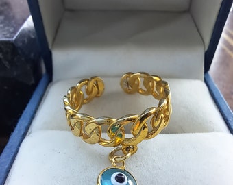 Verstellbarer Evil Eye-Ring aus Sterlingsilber