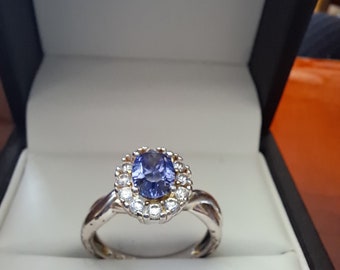Sterling Silver Tanzanite CZ Cluster Ring