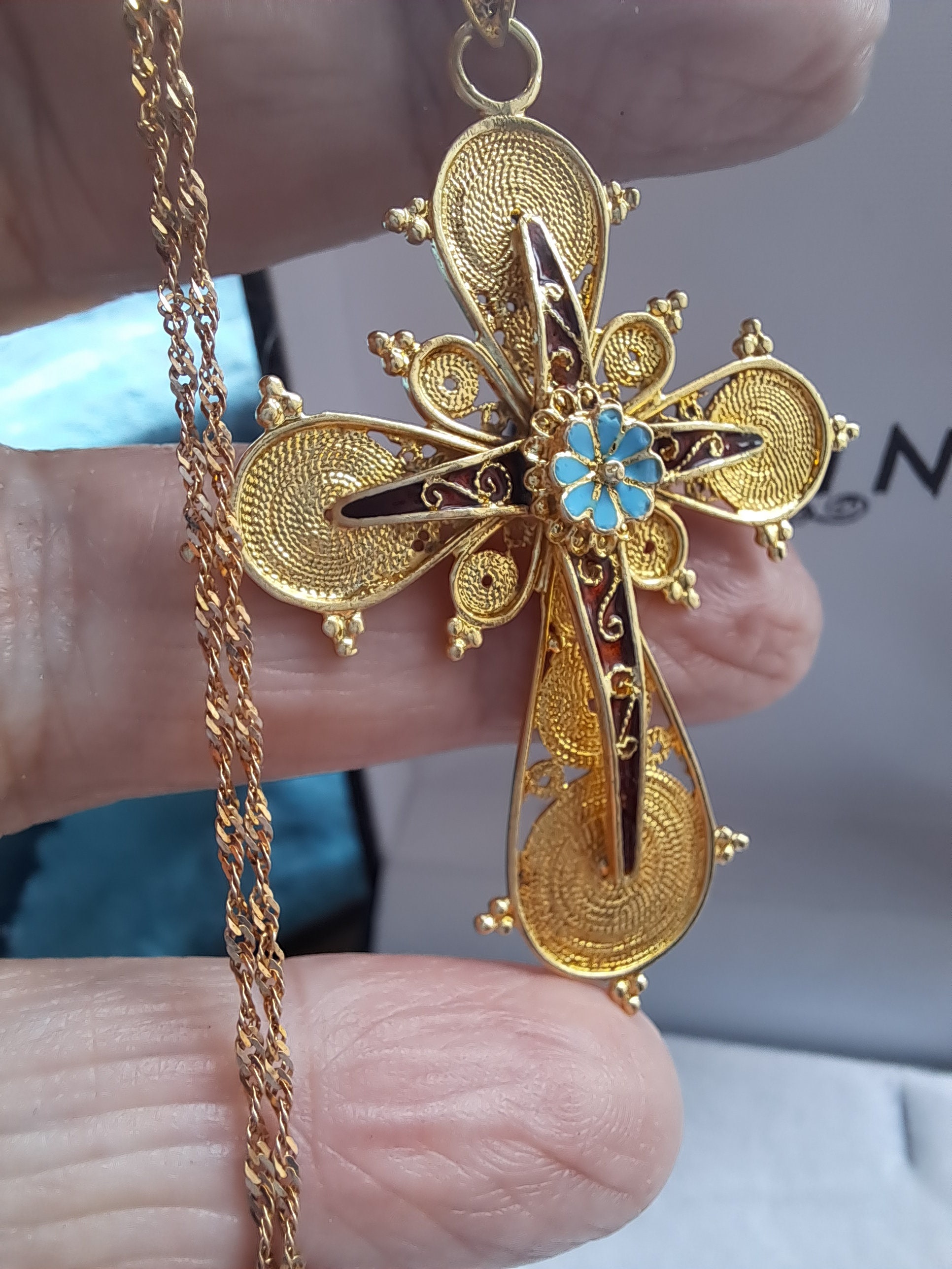 Grand Pendentif Ancien En Or 18 Carats Français - Émail Et Monogramme SF UC - 3,7g - Occasion