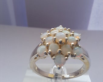 Vintage Sterling Silver Opal Flower Cluster Ring