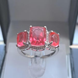 Sterling Silver Pink Topaz Doublet Quartz Trilogy Ring
