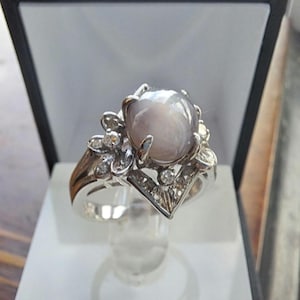 Antique Art Deco Star Sapphire and Diamond Cluster Ring 18ct White Gold