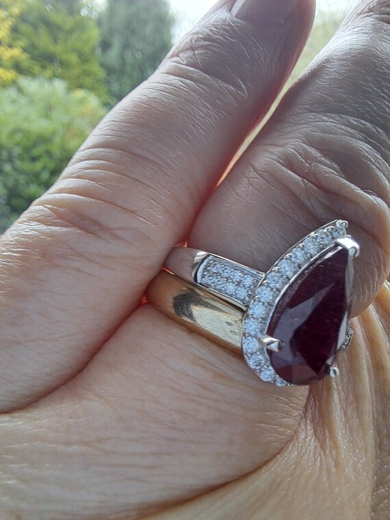 Sterling Silver Ruby and Moissanite Cluster Ring - image 10