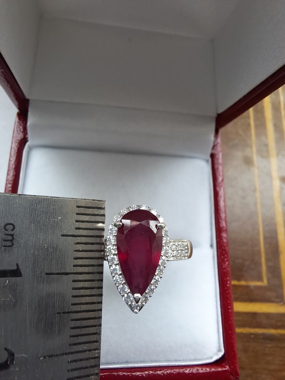 Sterling Silver Ruby and Moissanite Cluster Ring - image 6