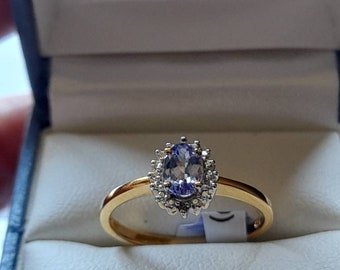 Pretty Sterling Silver Vermeil Tanzanite and Diamond Cluster Ring