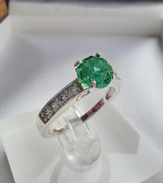 green dress ring Mint Green Tourmaline Dress Ring With Baguette Diamonds