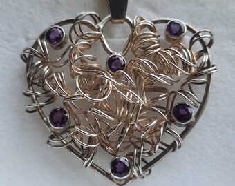 Contemporary Sterling Silver Amethyst Heart pendant with chain