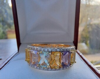 Beautiful Sterling Silver Vermeil Multi Gem Ring