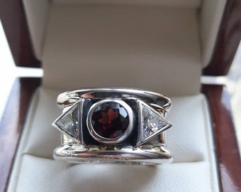 Vintage Hallmarked Sterling silver Chunky CZ set Ring