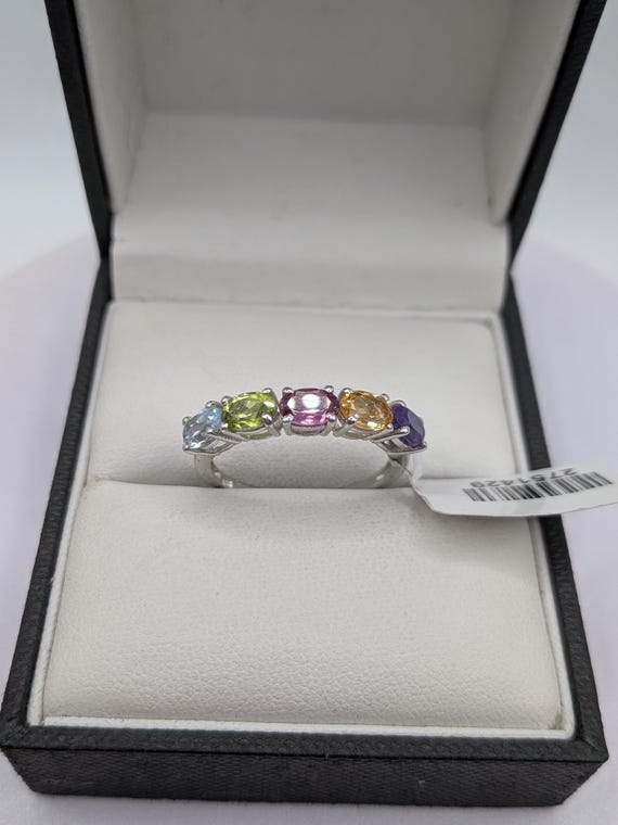 Sterling Silver Multi Gem Eternity Stacking Ring - image 3