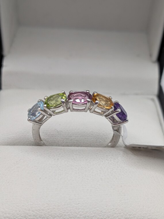 Sterling Silver Multi Gem Eternity Stacking Ring - image 2